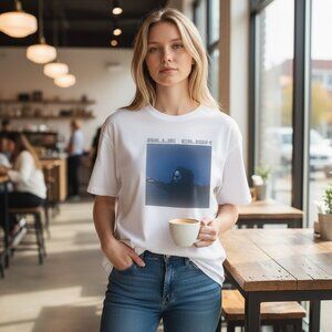 Billie Eilish Unisex White Graphic T-Shirt With Blue Album Art Print Size Large